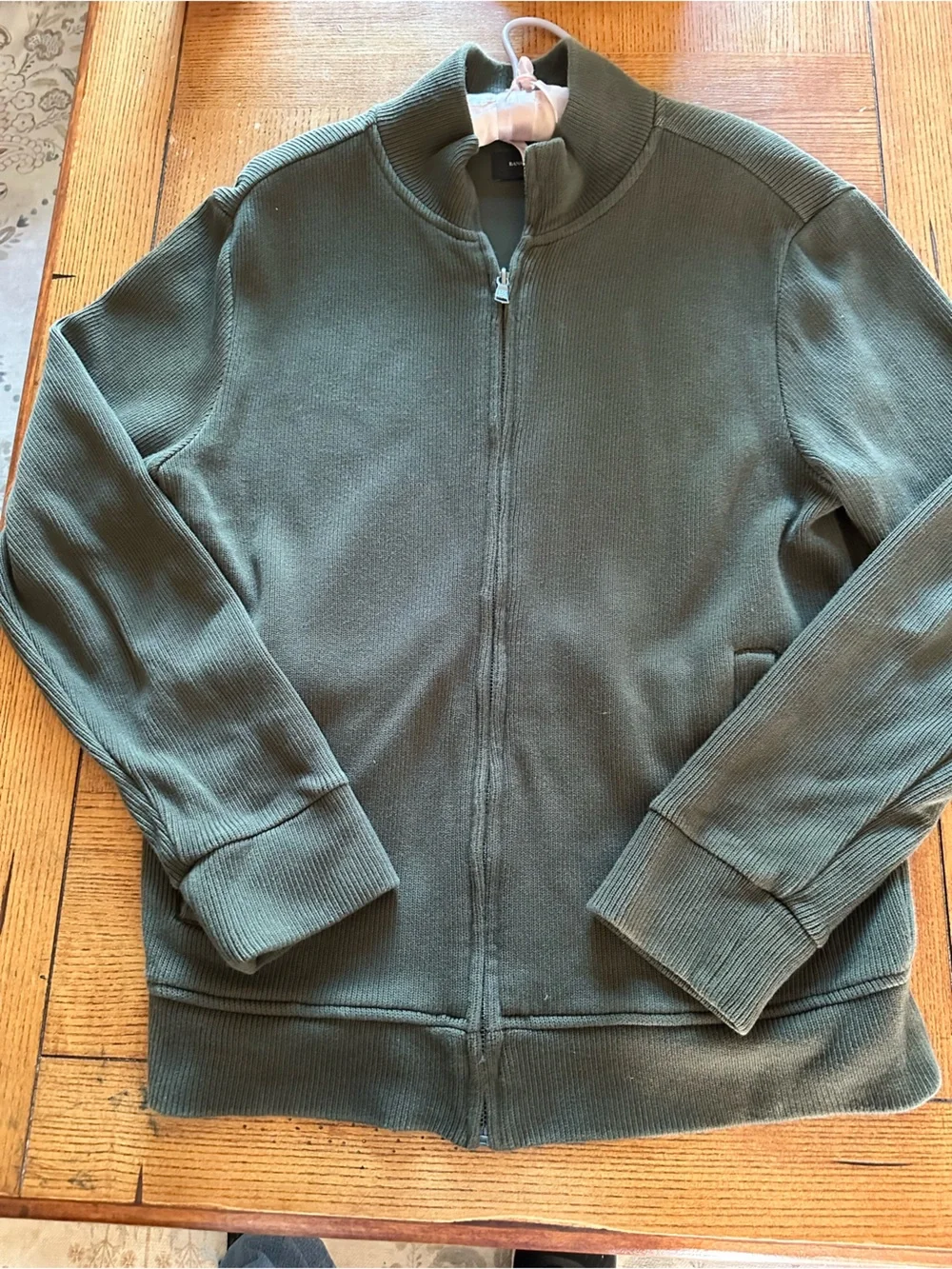 Banana Republic Men's Olive Zip-Front Ribbed Sweater Jacket